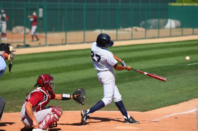 Jose Ayala (27) went 2-for-4 at the plate and made a pair of diving catches, as Cerritos handed Pasadena City a 7-0 loss.