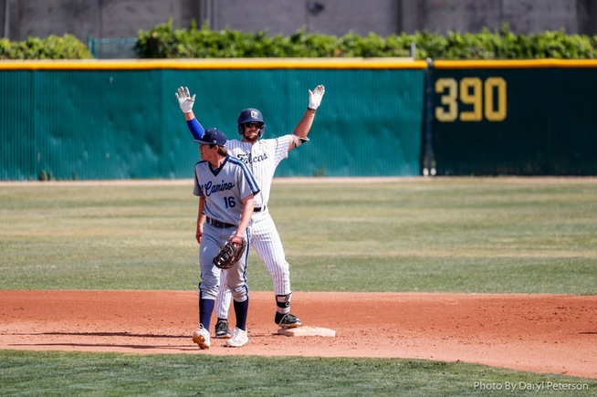 Sawyer Chesley standing on second after his two-run double in the first inning