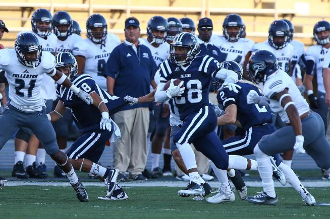 Querale Hall (28) rushed for 87 yards and a TD against Fullerton