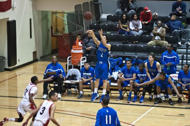 Jordan Reise (2) drained five three-pointers, and scored 21 points, but the Falcons dropped a 74-70 loss to LB City.