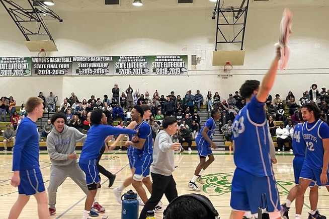 Falcons celebrate after qualifying for the 3C2A State Tournament