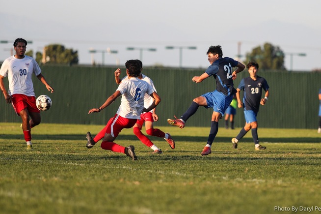 Chris Corona scores the second goal of the game for the Falcons