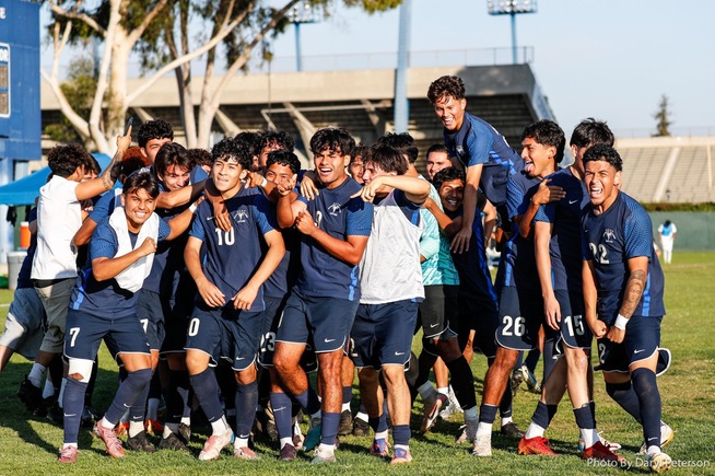 Falcons celebrate after their third goal of the game