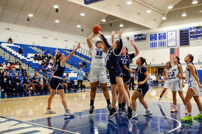 Dominique Harrison (33) had a double-double for the Falcons in their win