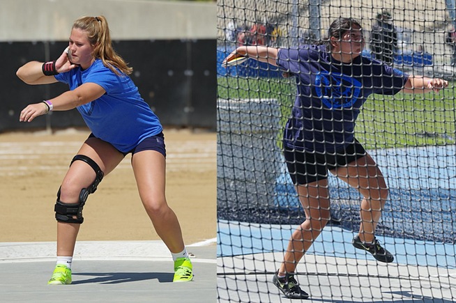 (L-R) - Mackenzie Monson and Emily Ortiz performed well in the shot put and discus at the Jim Bush Legends Meet