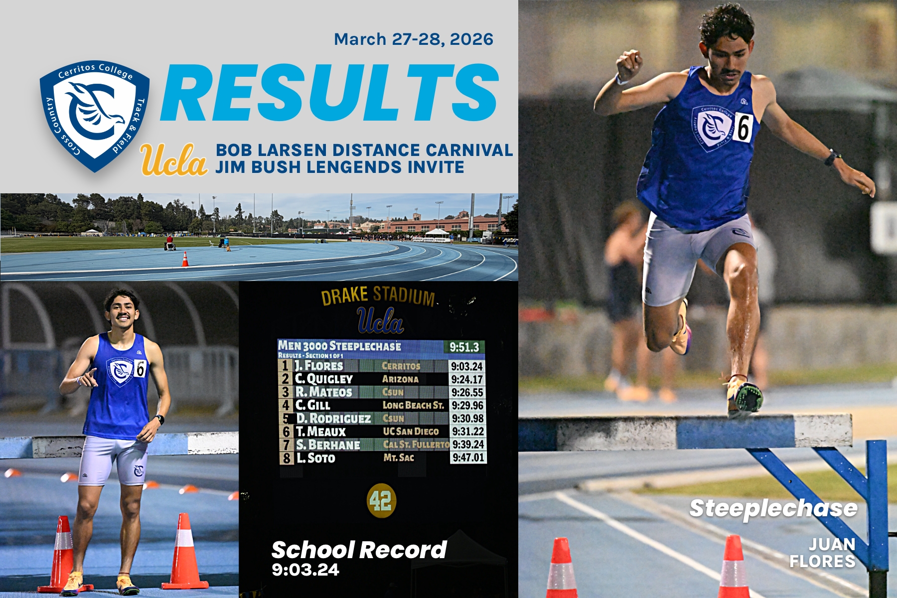 Flores Breaks Steeplechase Record as Falcons Post State Leaders at UCLA Invitational