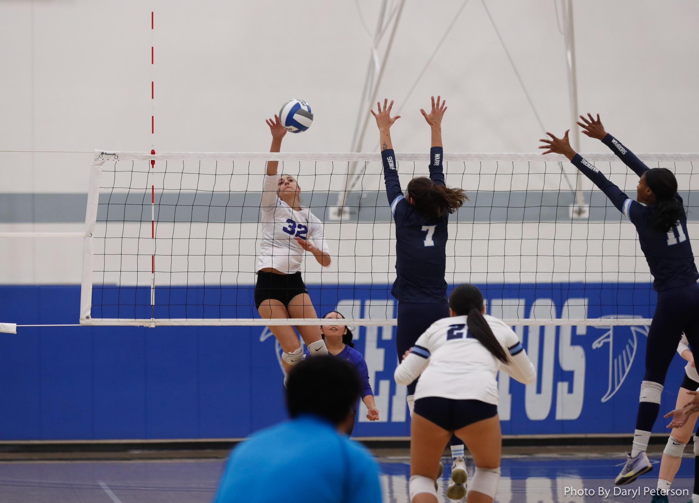 Lilli Peterson records one of her team-high 14 kills over El Camino